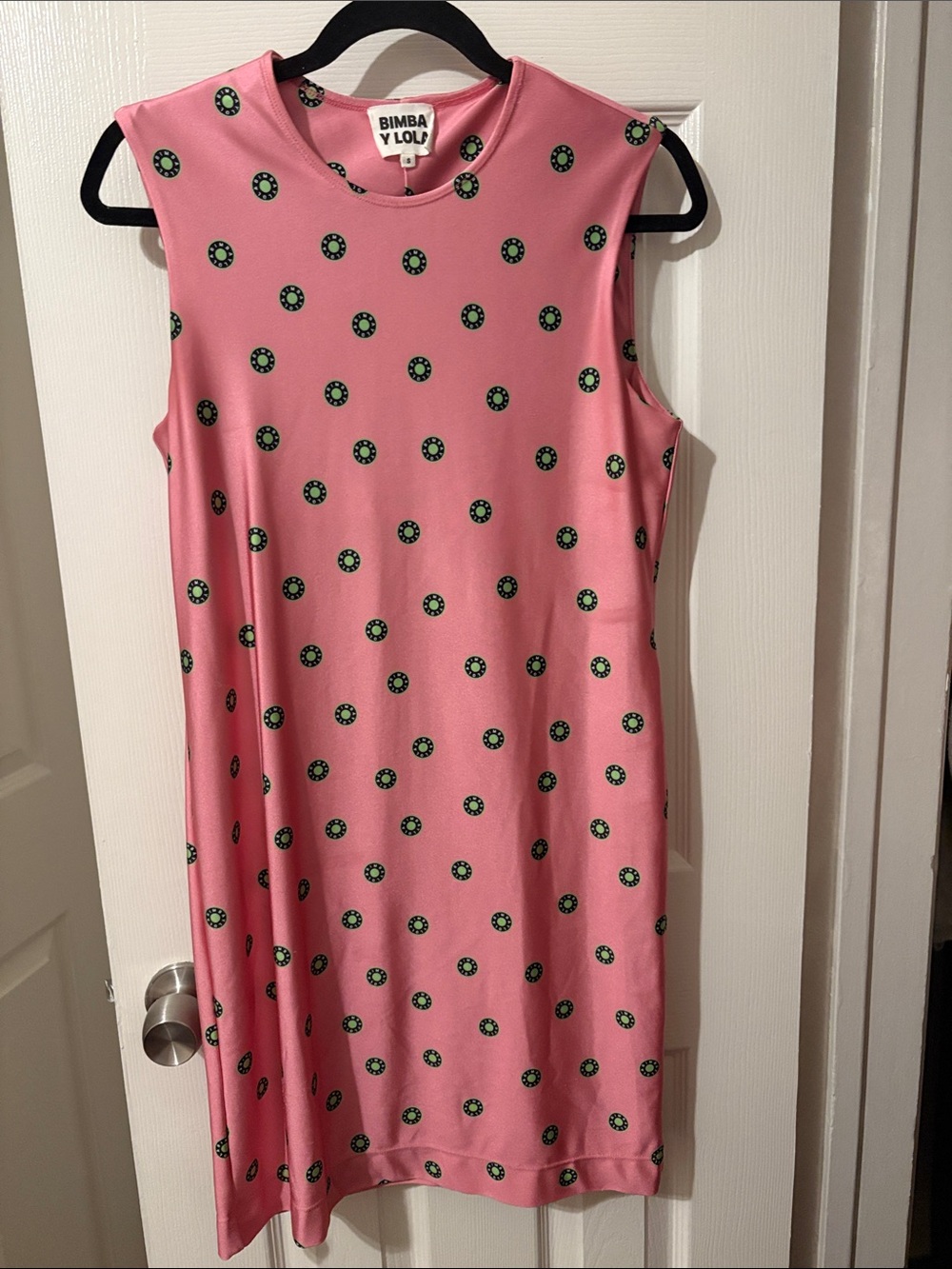 Bimba y Lola Pink Sleeveless Mini Dress with Green Dot Print